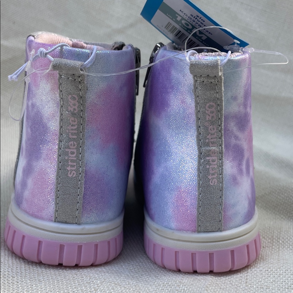Stride Rite Girls 10 NWT Silver High-Top Sneakers Pink Accents & Heart Cutouts - Picture 6 of 13
